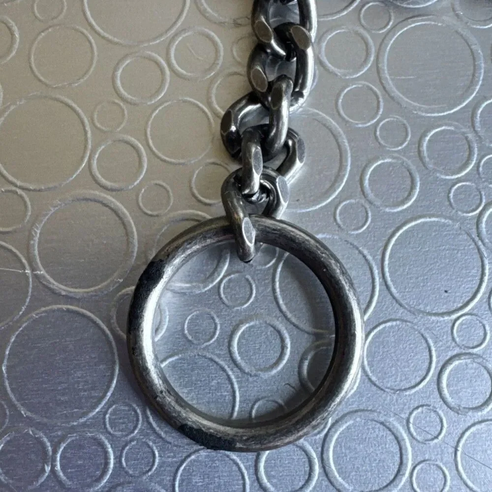 Vintage Silver Western Concho Chain Belt O/S Blue Faux Stone Cabochon Adjustable